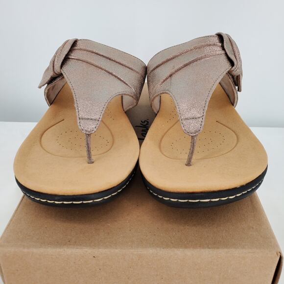 Clarks Laurieann Rae Sandal Thong Adjustable Taupe Metallic Womens 12 Wide New - Picture 2 of 6